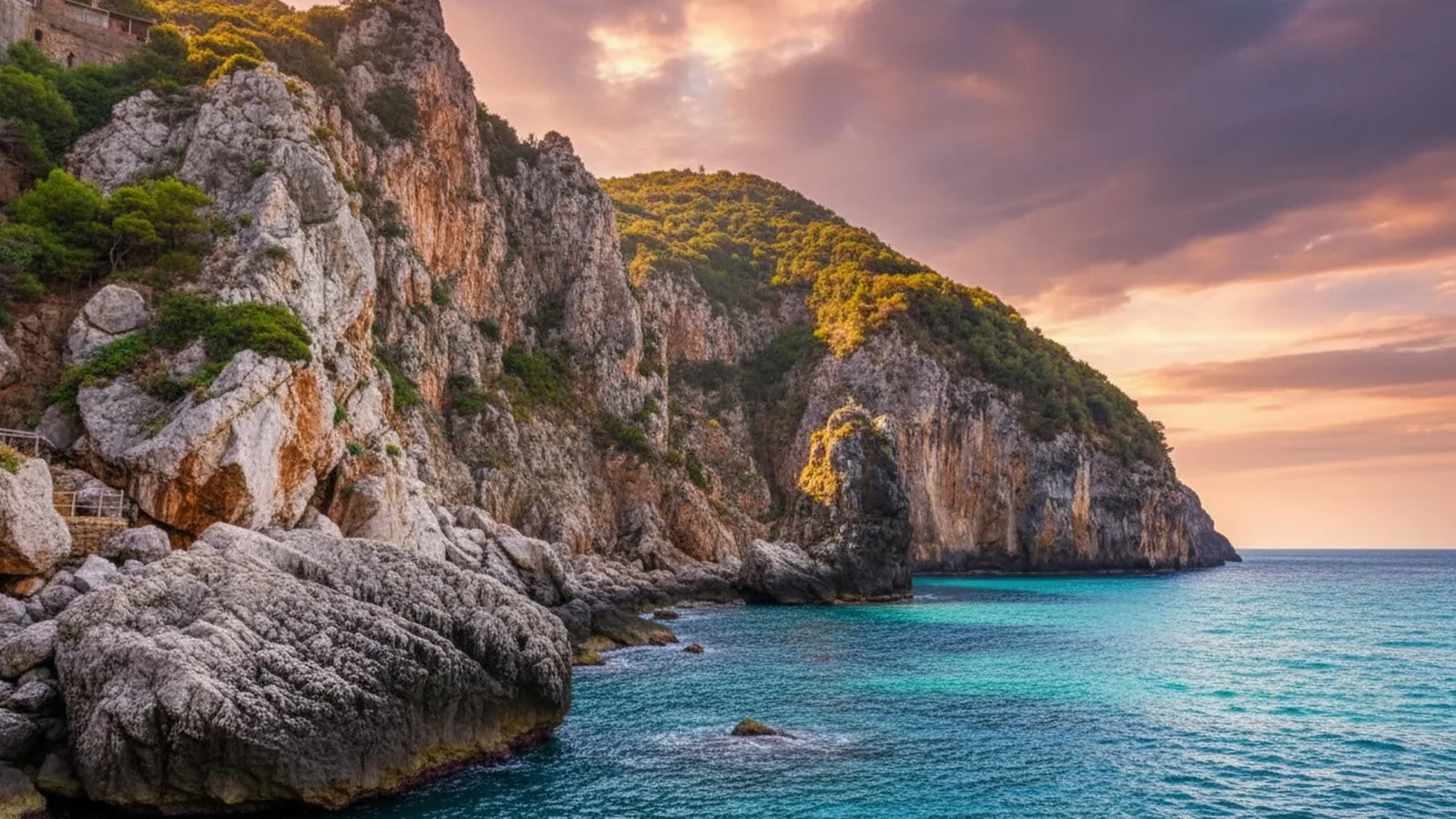 Scogliere a picco sul mare della Riviera dei Cedri al tramonto